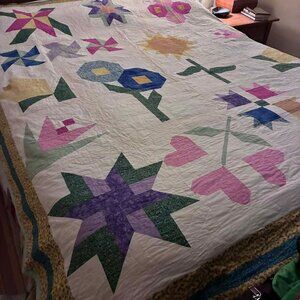 Handmade “Welcome to My Garden” Completed Queen Size Quilt